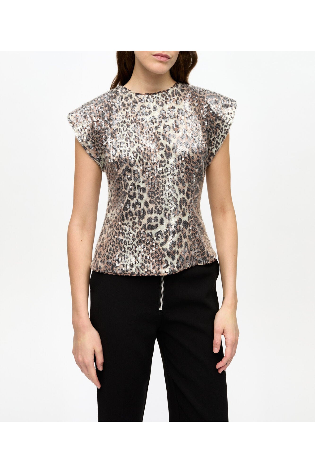 Printed Stretch Sequins Blouse | Leopard