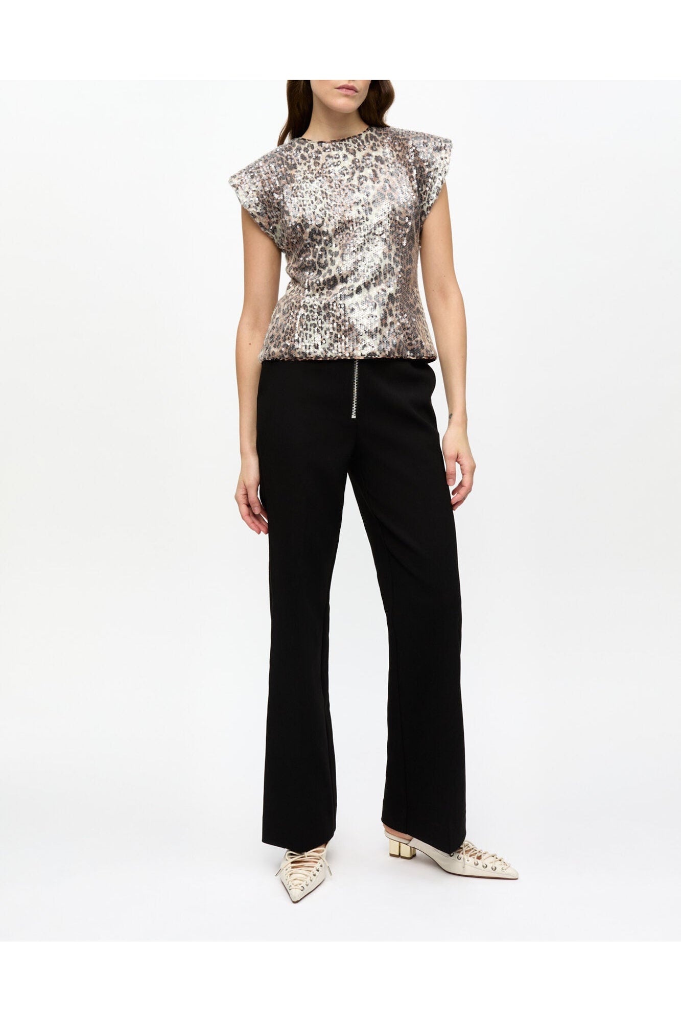 Printed Stretch Sequins Blouse | Leopard