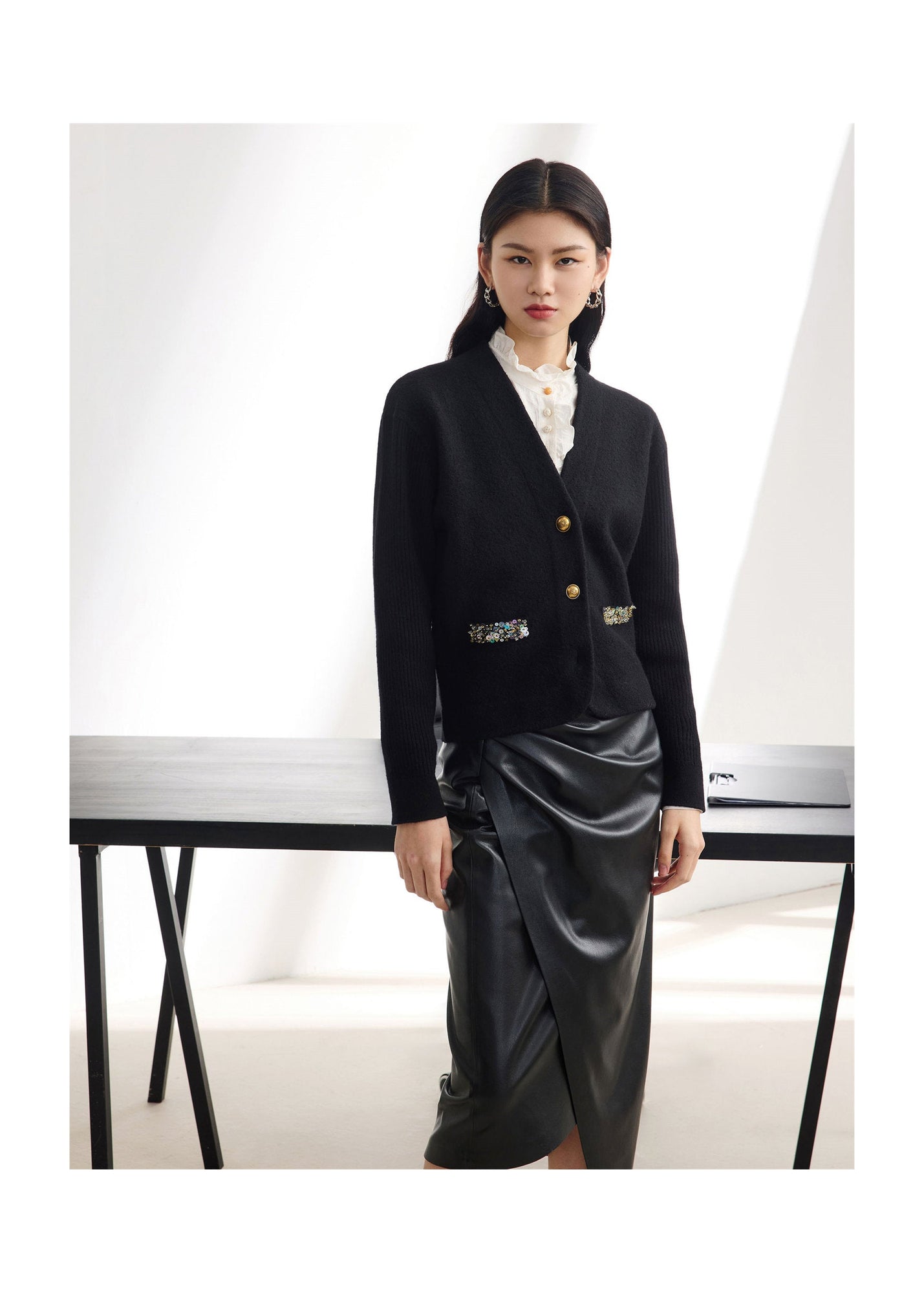 Pure Wool Knitted Cardigan | Black