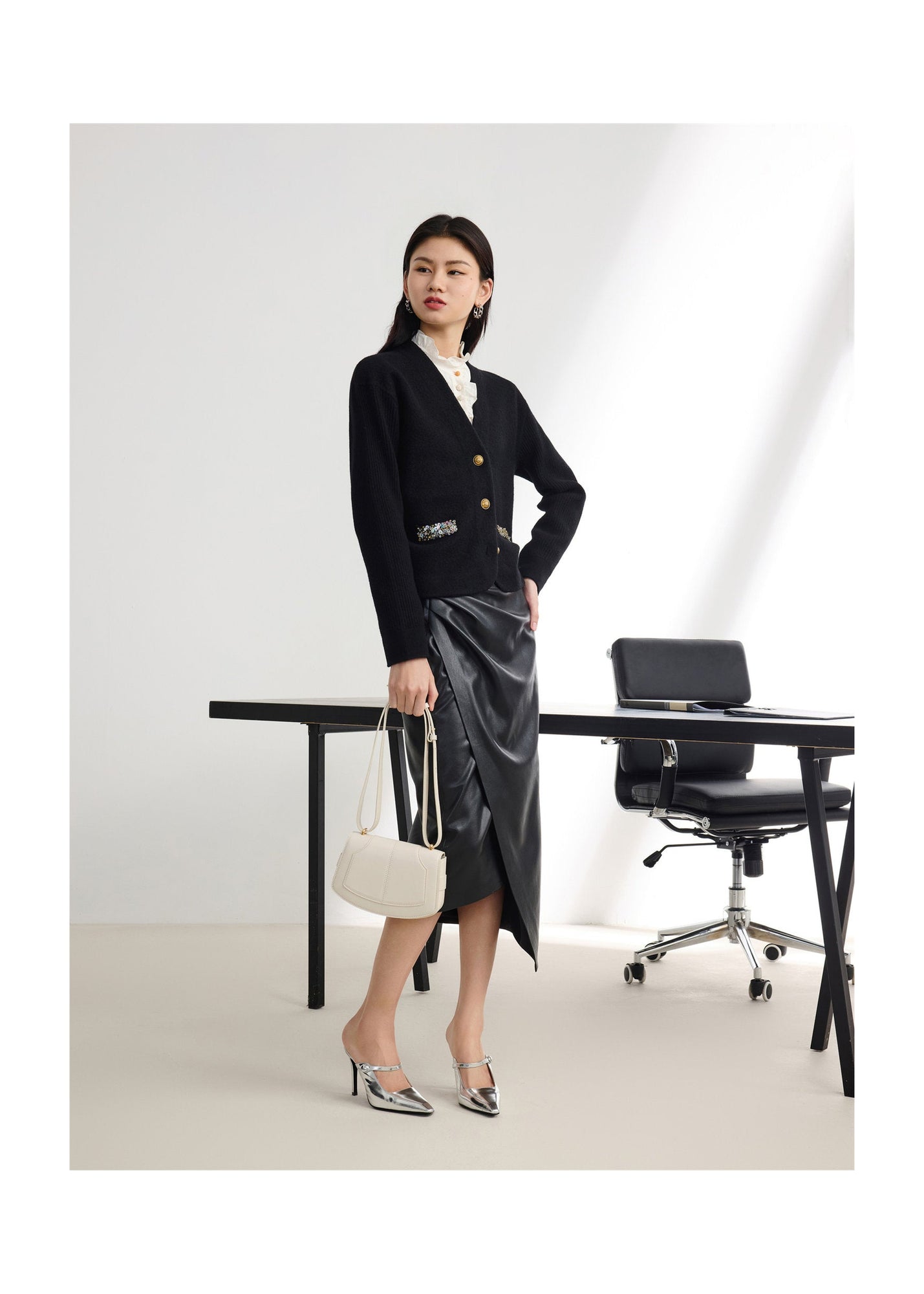 Pure Wool Knitted Cardigan | Black
