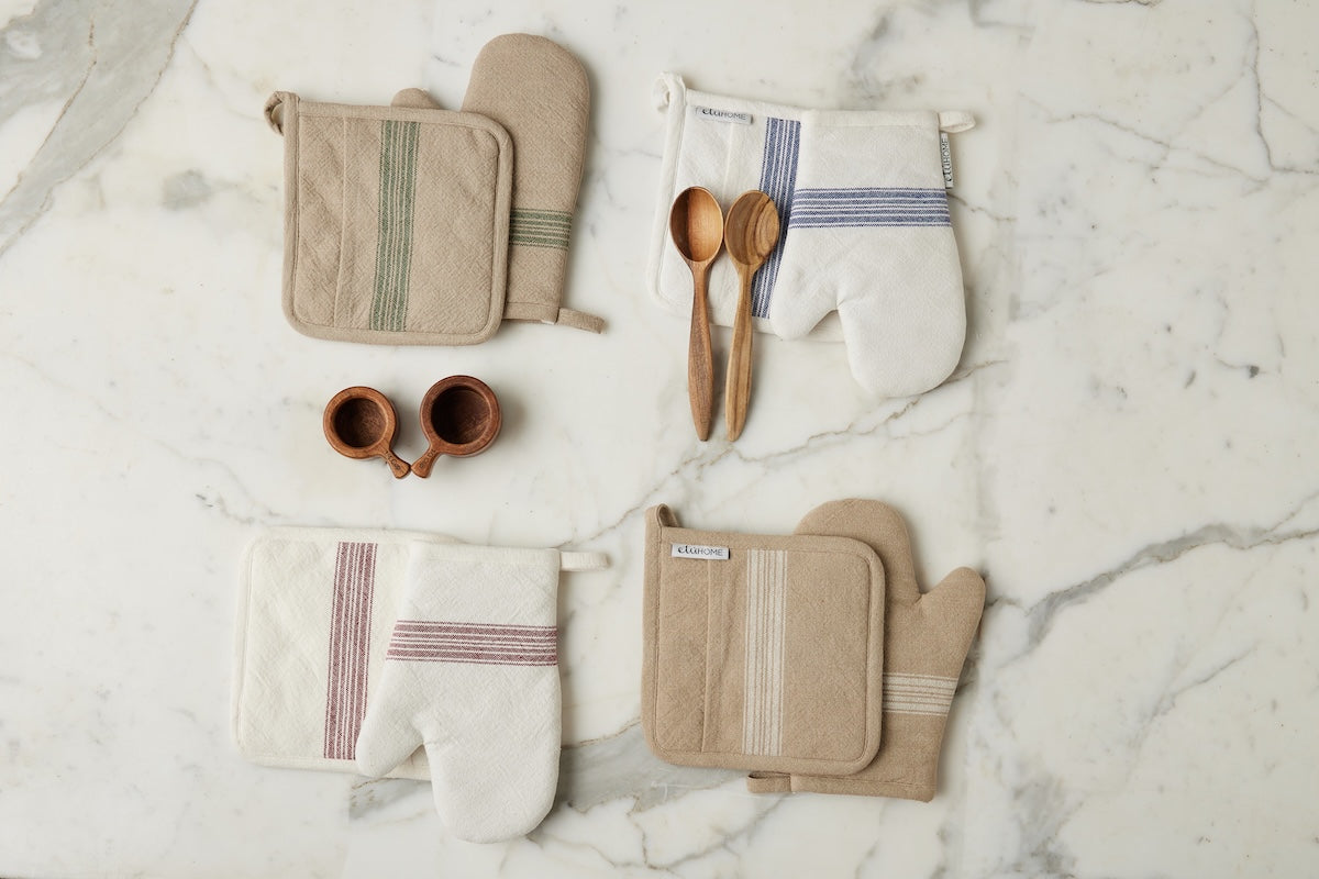 Oven Mitt | Vintage White Stripe | Set of 2