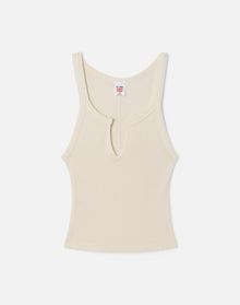 Womens | Hanes V Cut Ribbed Tank | Vintage Ivory