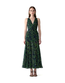Gathered V-Neck Midi Dress | Midnight Multi