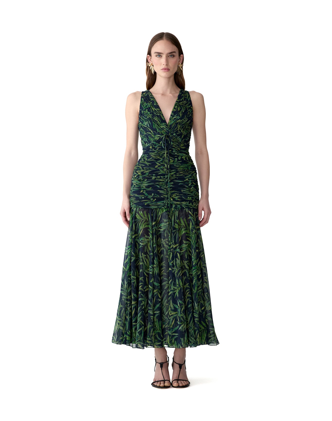 Gathered V-Neck Midi Dress | Midnight Multi