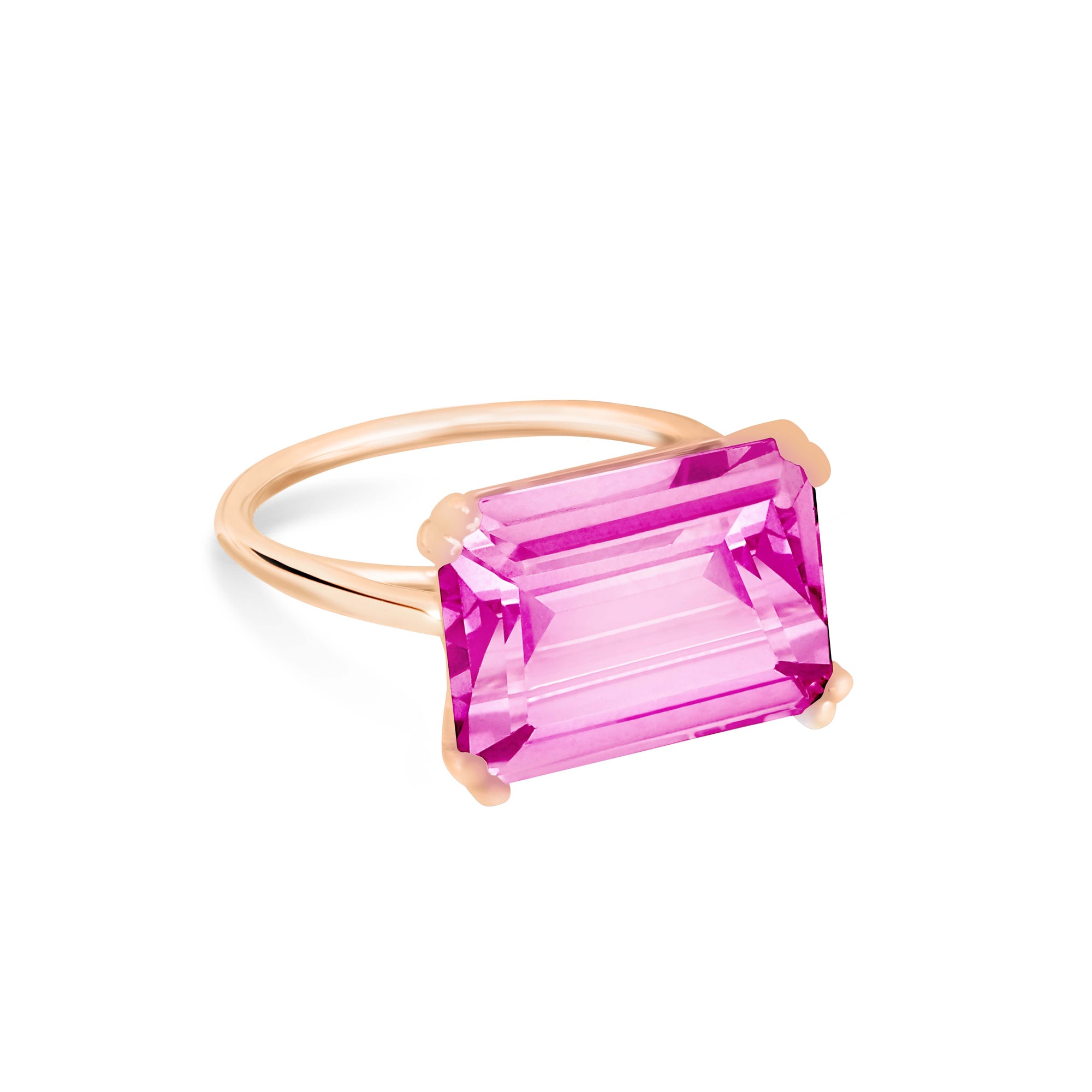 Cocktail Horizontal Pink Topaz Ring | 18K Rose Gold