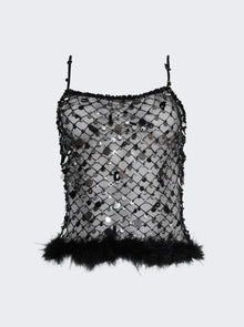Women | Roberta Einer | Embellished Fishnet Top With Feathers Black