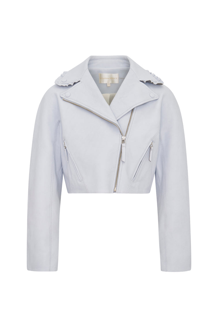 Rheisa Cropped Leather Moto Jacket | Celestial Blue