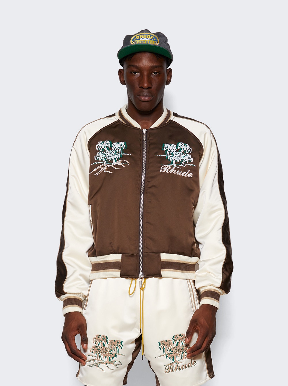 Men | Rhude | Satin Souvenier Jacket | Brown & Cream