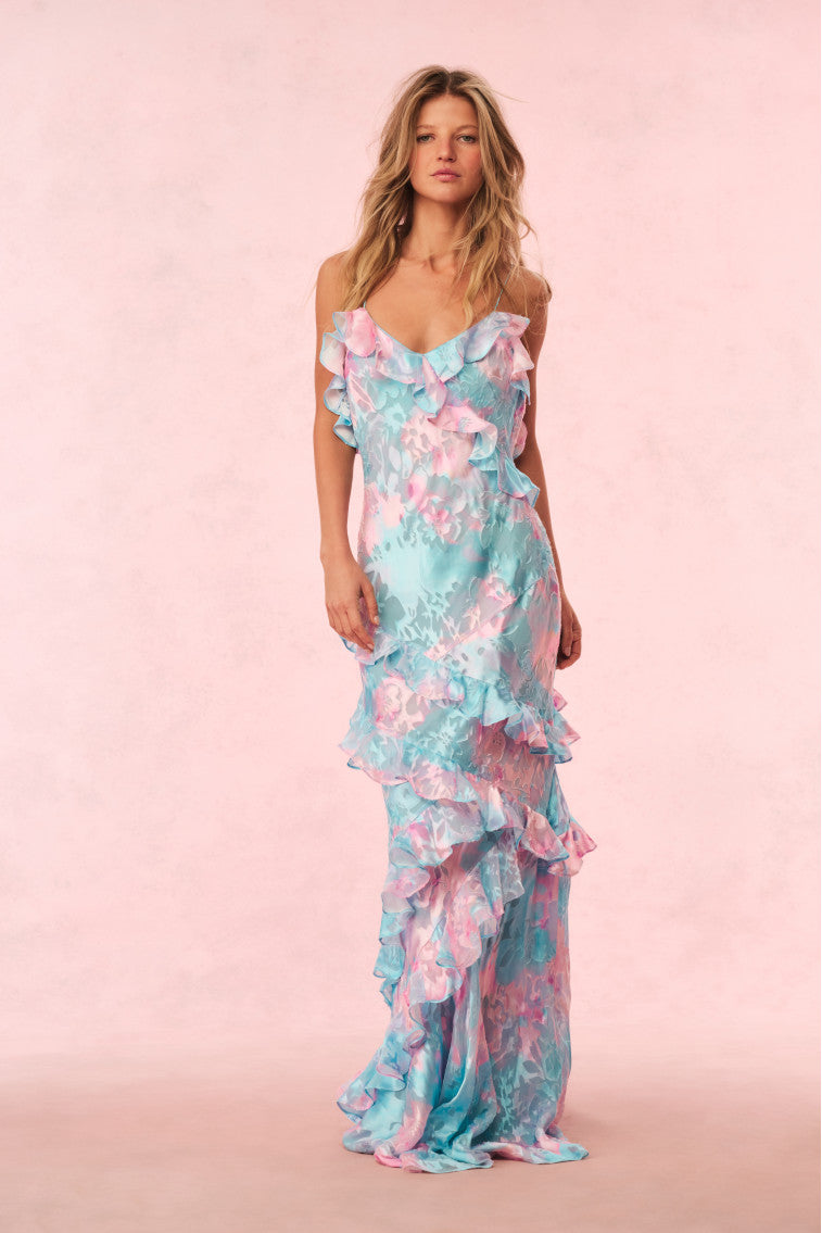 Rialto Pastel Ruffle Maxi Dress | Cotton Candy Swirl