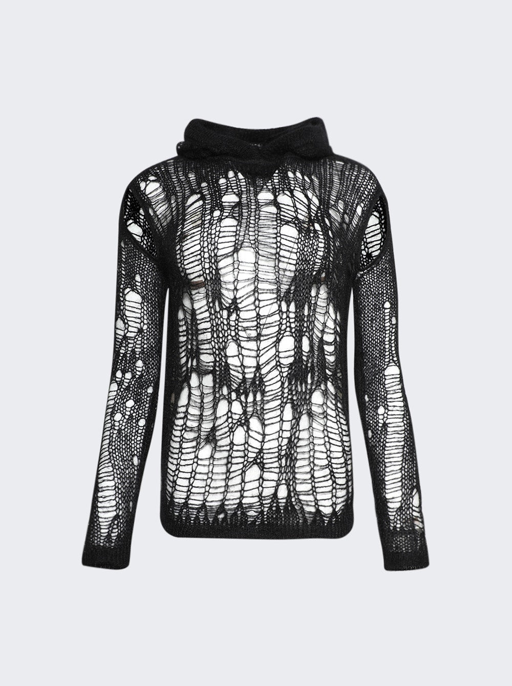 Women | Rick Owens | Spider Distressed Knitted Hoodie | Black