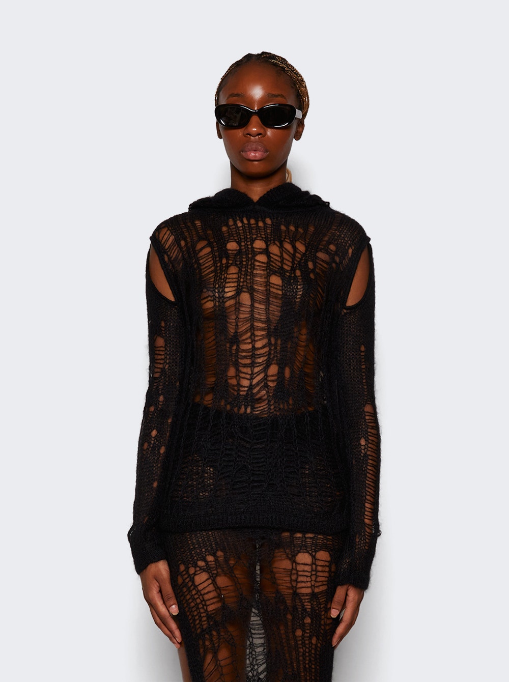 Women | Rick Owens | Spider Distressed Knitted Hoodie | Black