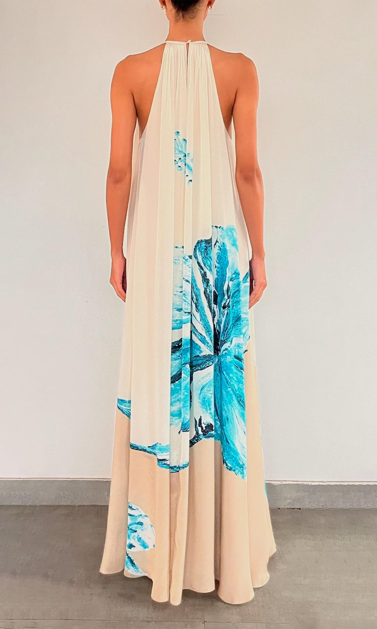 Womens | Bleu Viscose Natural Crepe Flared Maxi Dress | Beige Blue