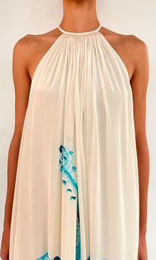 Womens | Bleu Viscose Natural Crepe Flared Maxi Dress | Beige Blue