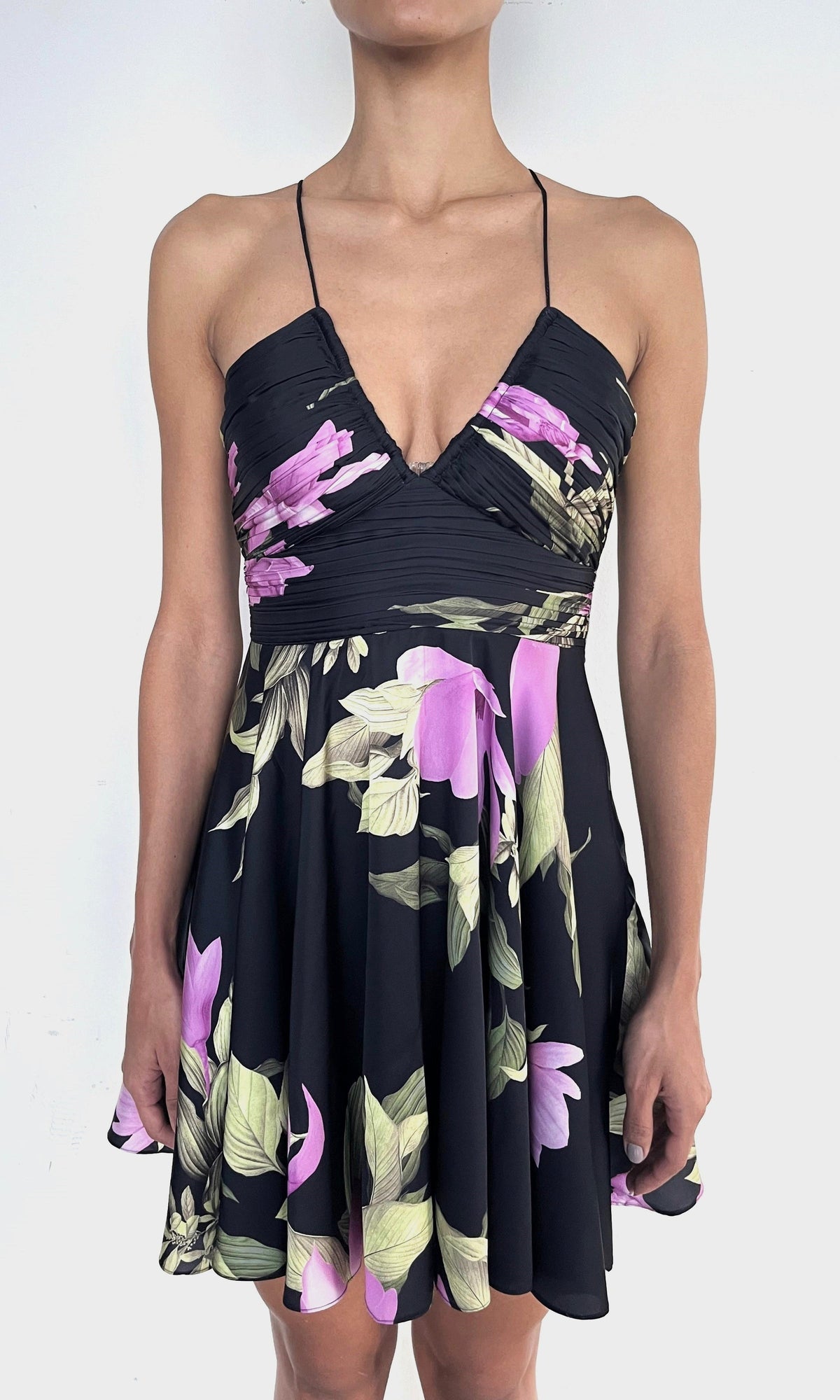 Womens | Cai Polyester Satin Lycra Mini Dress | Black Multi