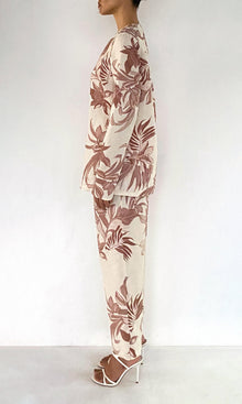Womens | Cali Thin Linen Cotton V-Neck Top | Off-White Brown