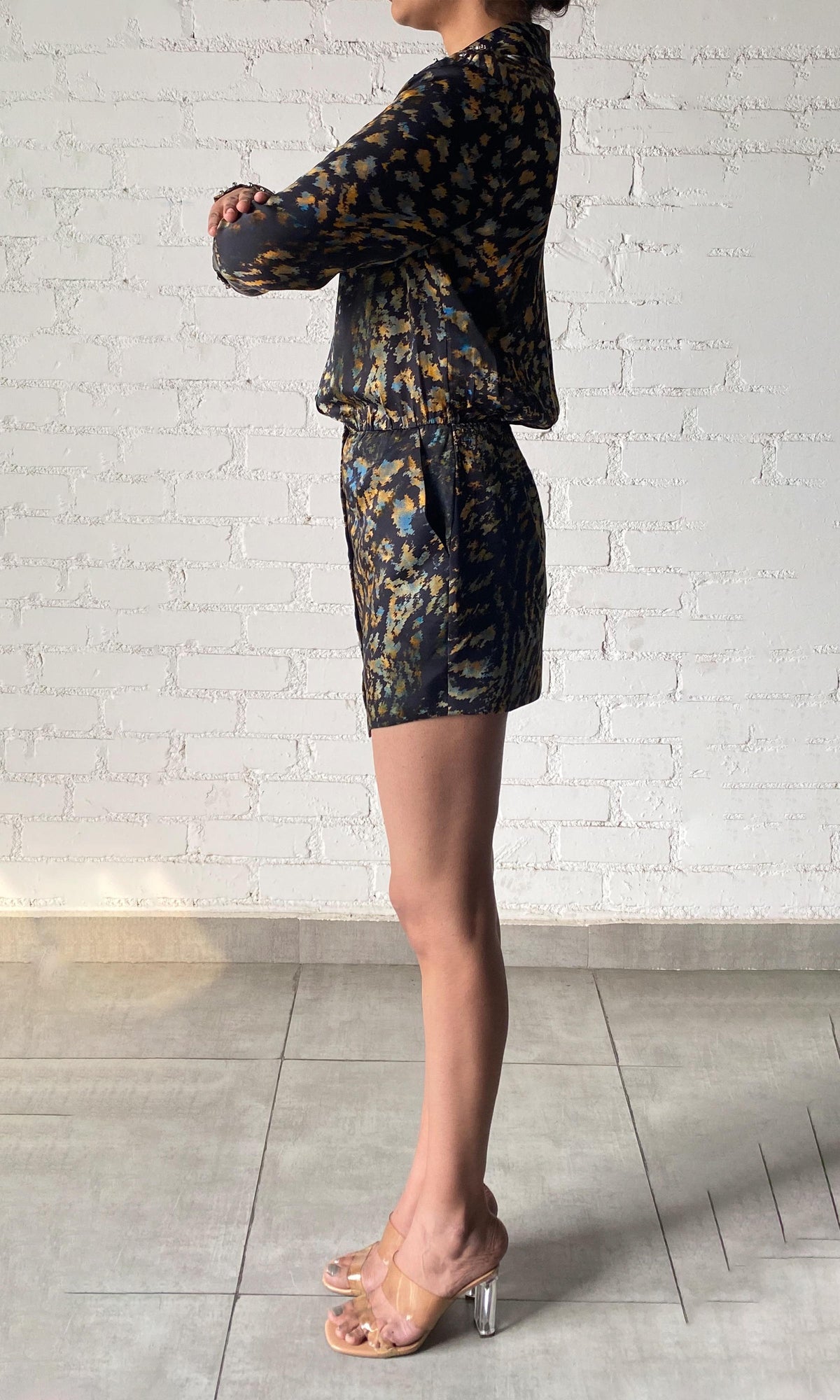 Rococo Sand | Capri Viscose Satin Short Dress | Black Blue