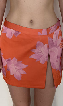 Rococo Sand | Casey Viscose Chiffon Gold Dobby Short Skirt | Pink Orange
