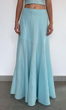 Rococo Sand | Eli Thin Linen Cotton Panelled Maxi Skirt | Blue