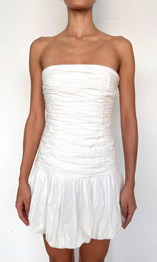 Womens | Eli Thin Linen Cotton Bubble Hem Mini Dress | White