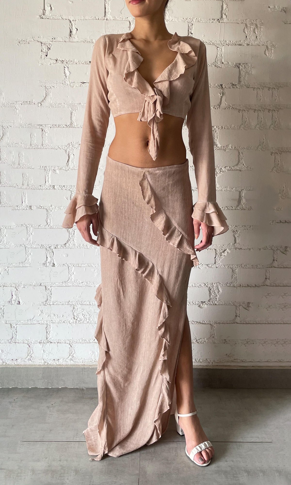 Rococo Sand | Gaia Viscose Cotton Georgtte Long Skirt | Nude
