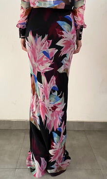 Womens | Hope Viscose Crinkle Chiffon Heavy Maxi Skirt | Black Multi