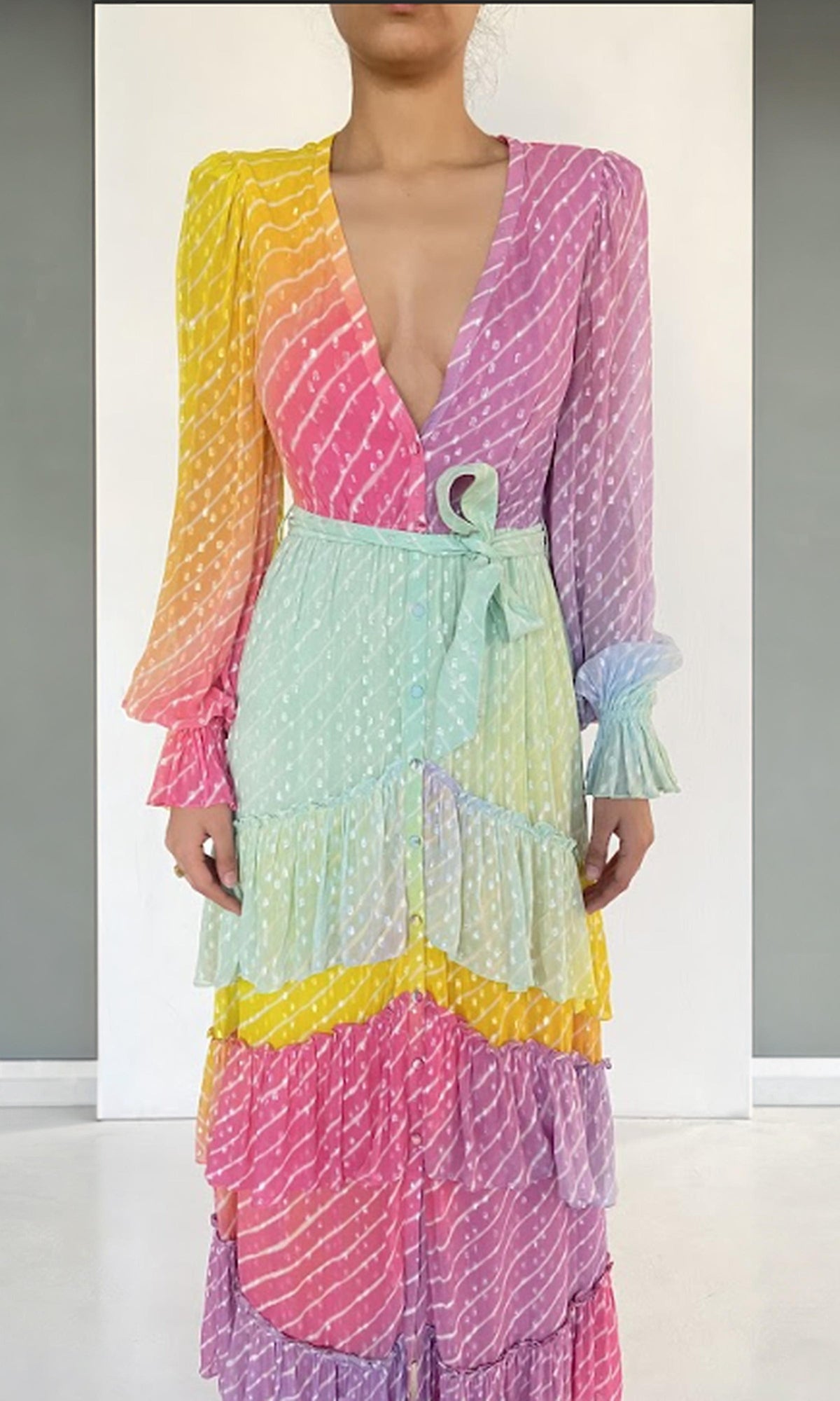 Rococo Sand | Inv Viscose Georgtte Lurex Dobby Long Dress | Multi
