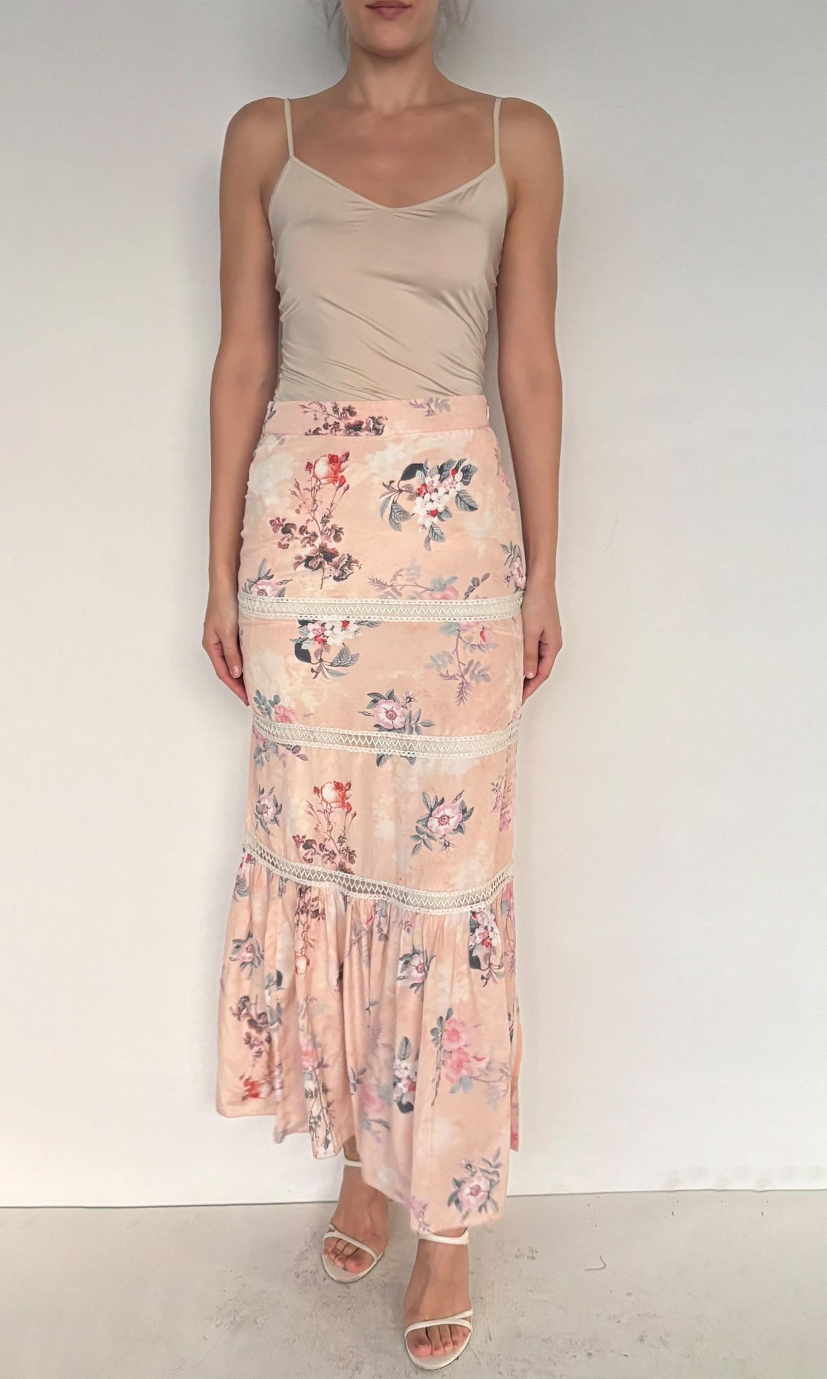 Womens | Inv Polyester Crepe Long Skirt | Peach