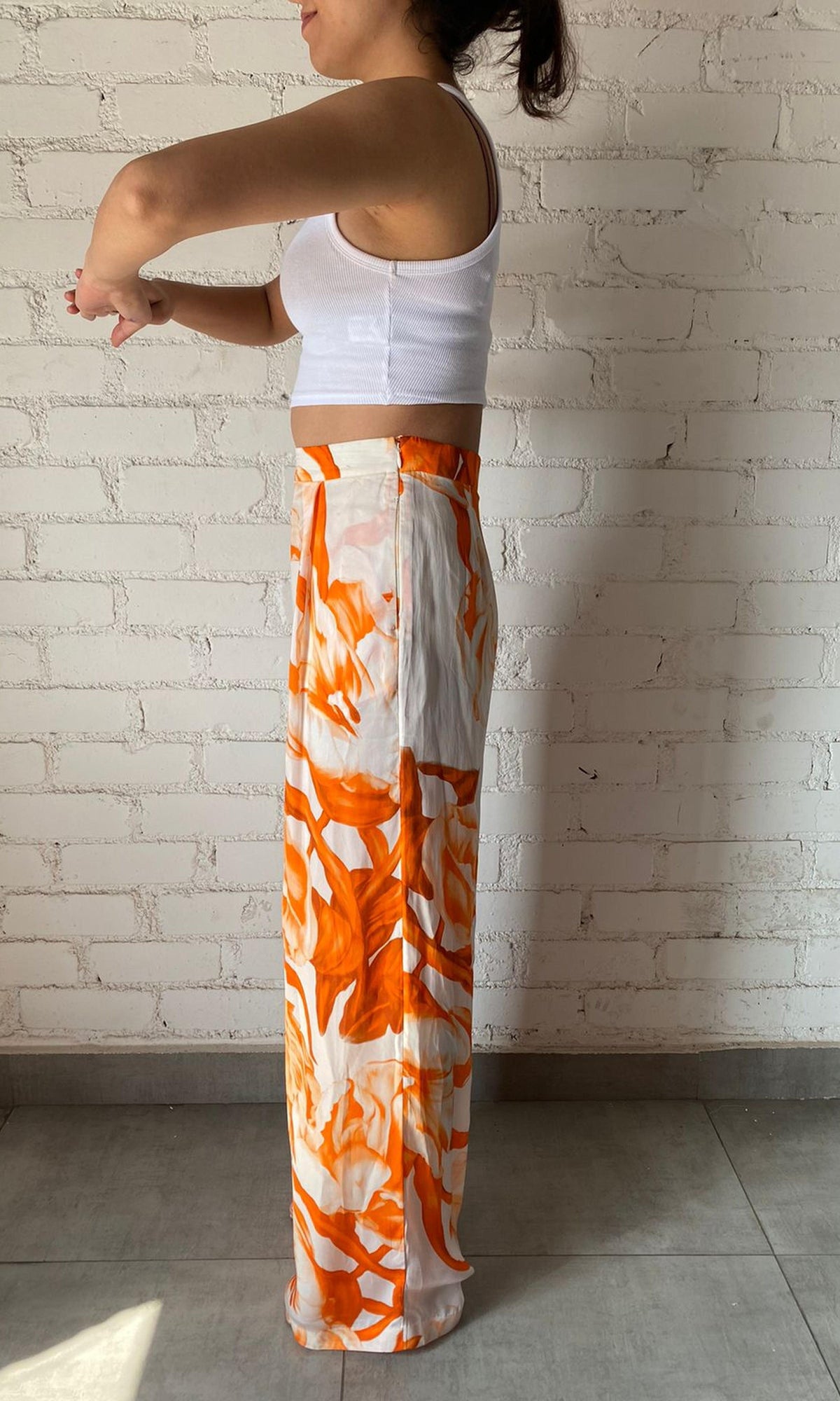 Womens | Inv Polyester Satin Lycra Pants | White Orange