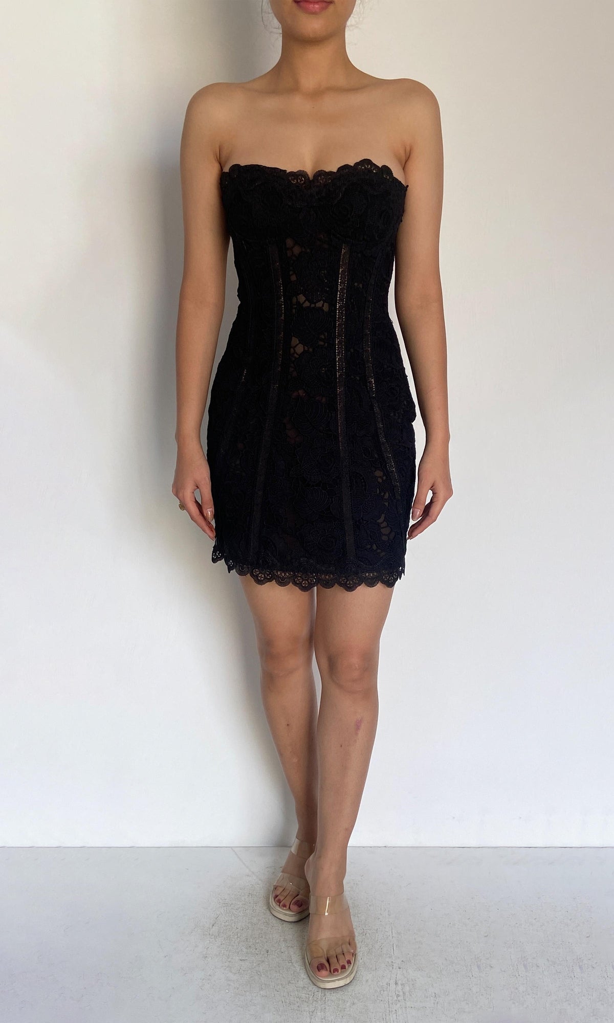 Womens | Inv Polyester Chemical Lace Short Dress | Black