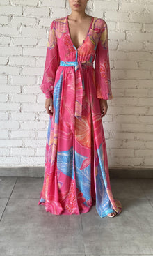 Womens | Juno Chiffon Long Dress | Pink Multi