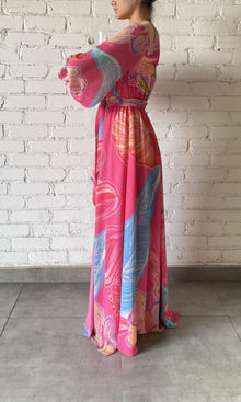 Womens | Juno Chiffon Long Dress | Pink Multi