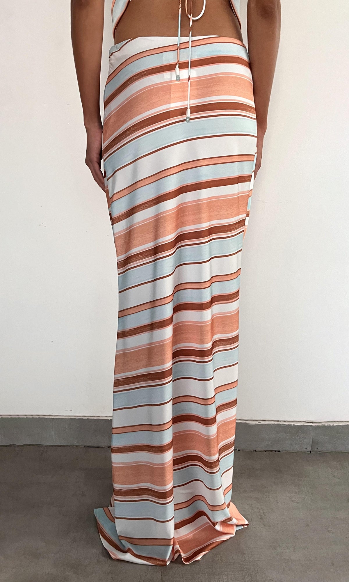 Womens | Kage Polyester Satin Lycra Maxi Skirt | Brown White