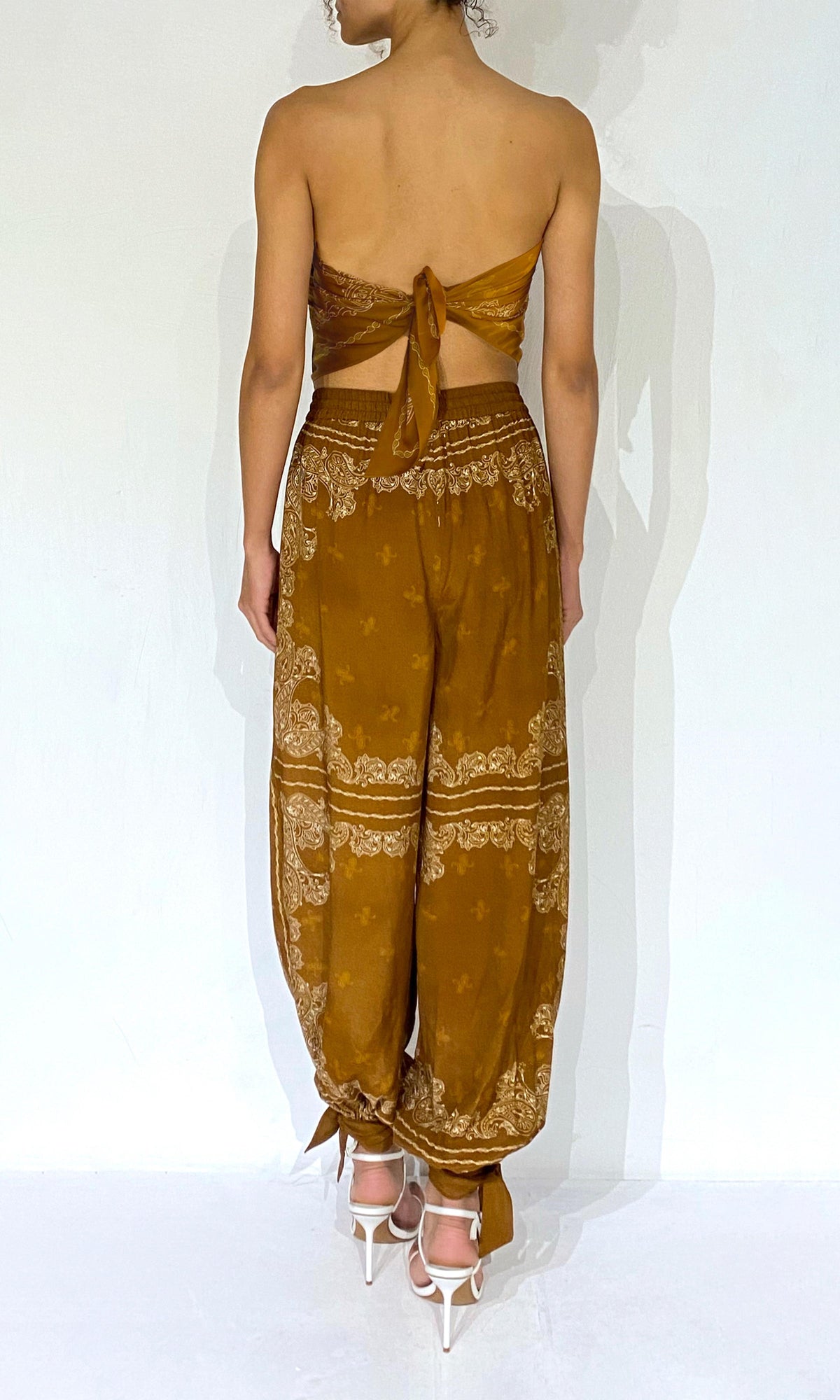 Womens | Kira Bemberg Cupro Satin Scarf Top | Off-White Brown