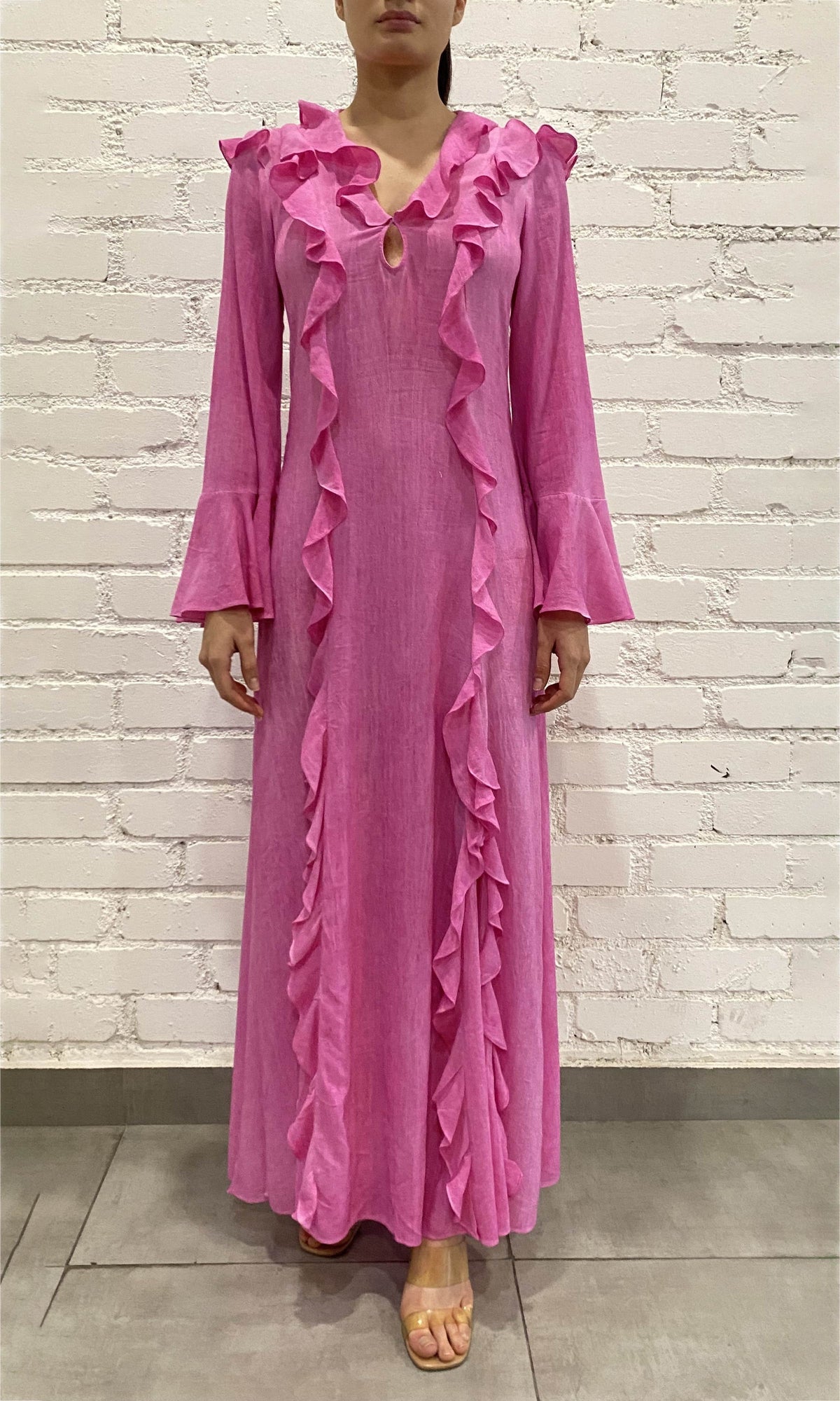 Rococo Sand | Moe Cotton Viscose Georgette Long Dress | Pink Wash