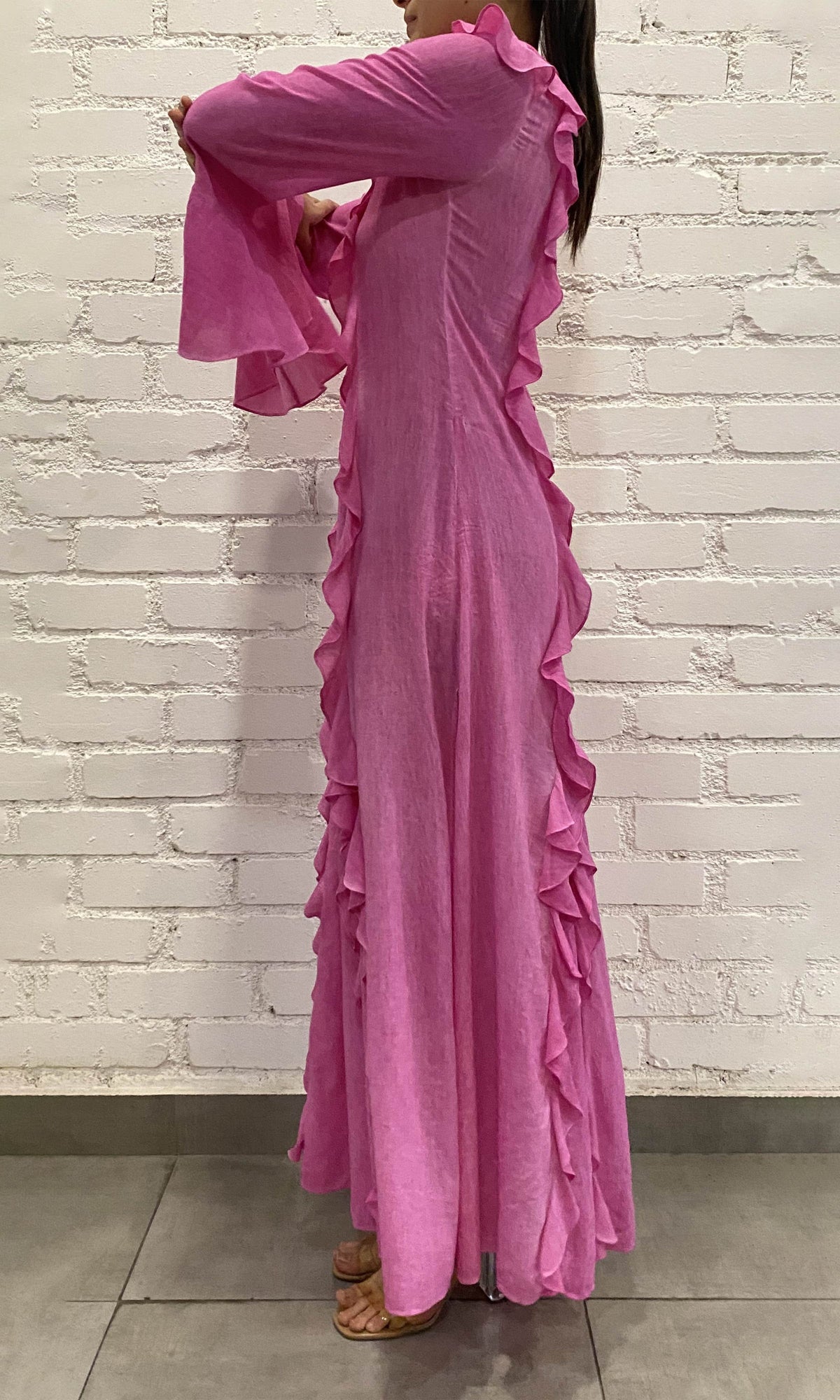 Rococo Sand | Moe Cotton Viscose Georgette Long Dress | Pink Wash