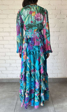 Rococo Sand | Ocean Viscose Chiffon Maxi Dress | Turquoise
