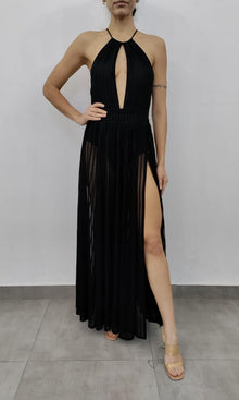Womens | Plum Nylon Net Long Dress | Black