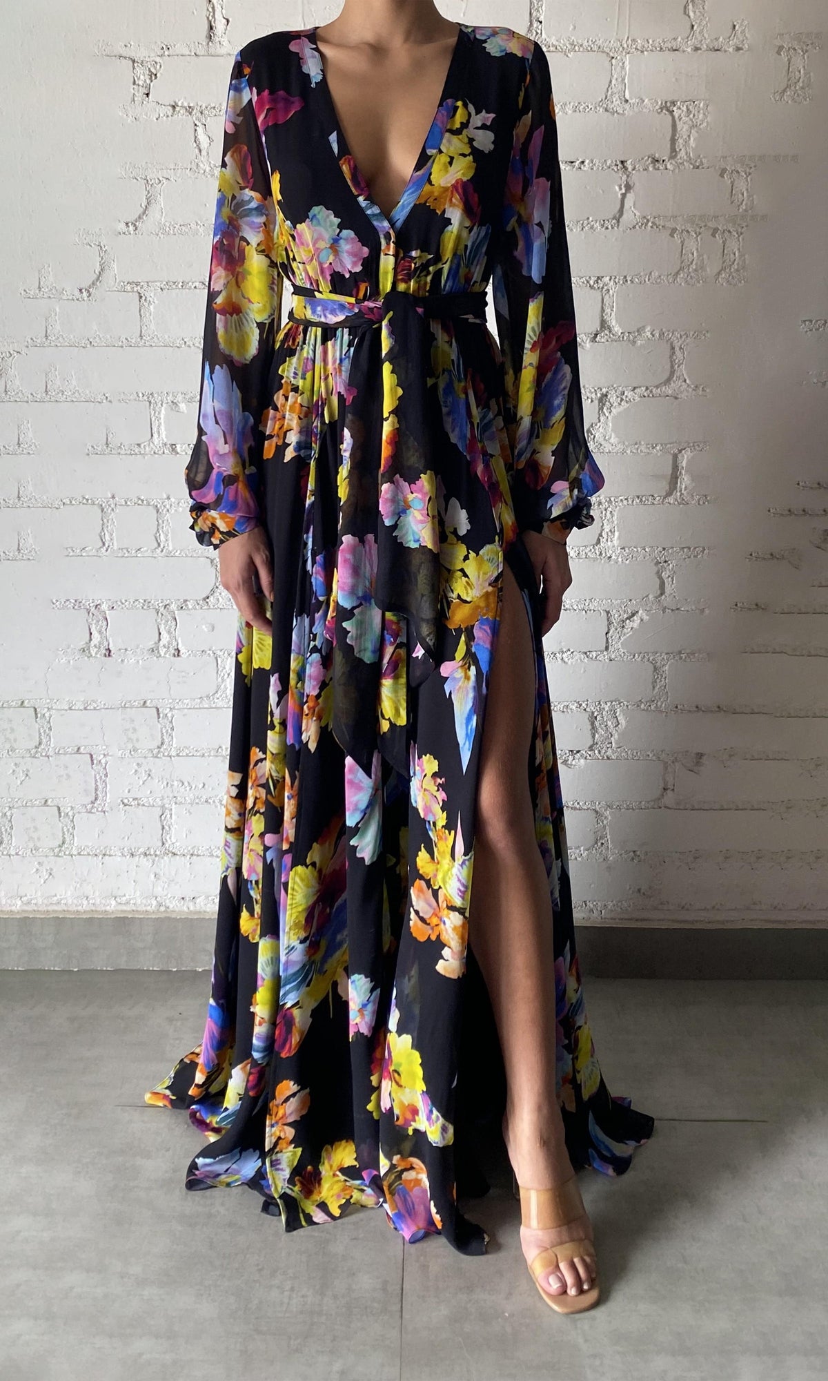 Womens | Quin Crinkle Chiffon Long Dress | Black