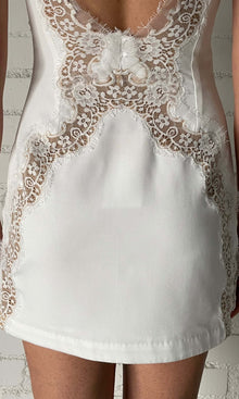 Womens | Rita Polyester Heavy Crepe Lace Insert Short Dress | White