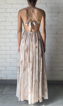 Rococo Sand | Ryan Viscose Crepe Flat Chiffon Long Dress | Light Brown