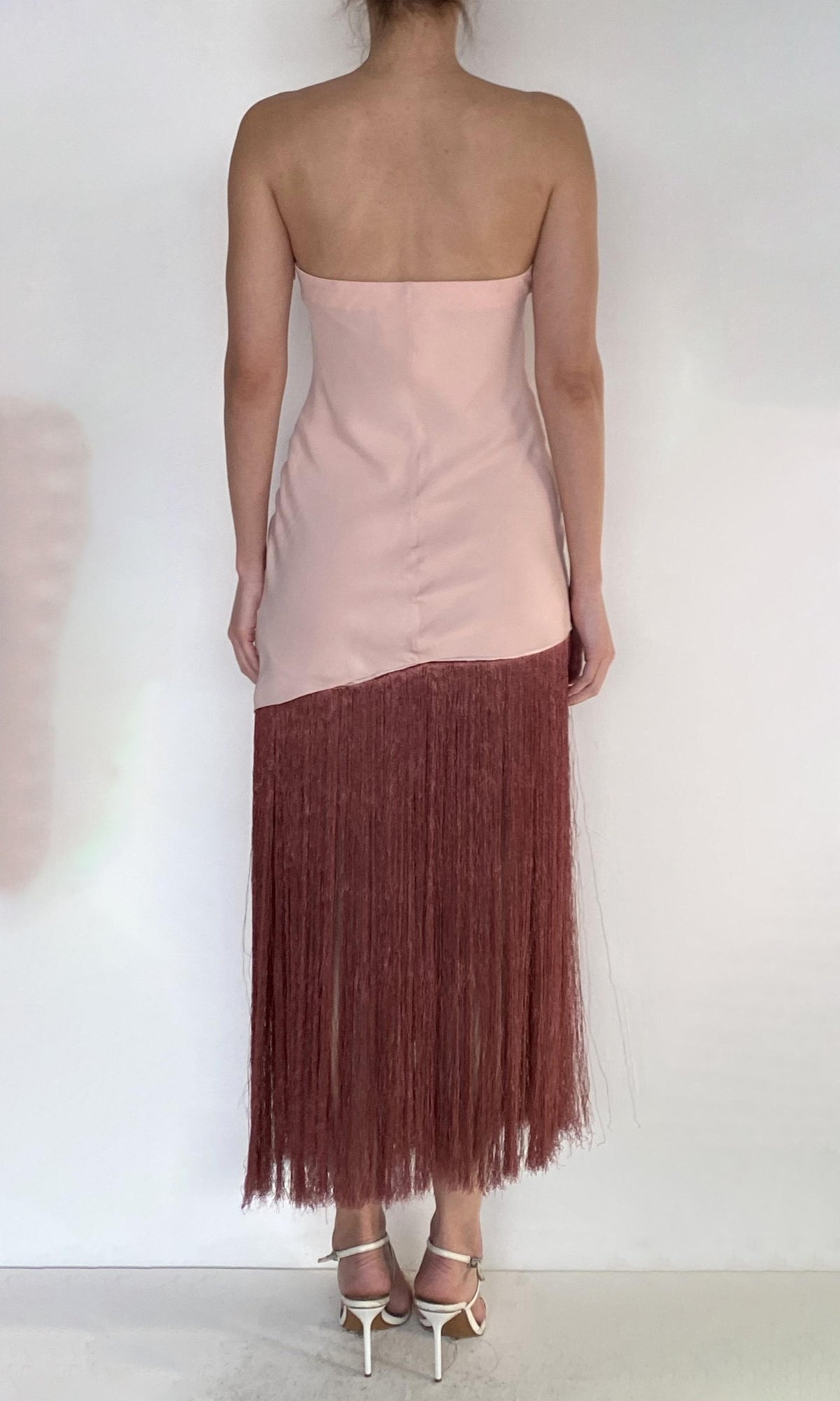 Rococo Sand | Shae Viscose Heavy Crepe Fringed Maxi Dress | Pink