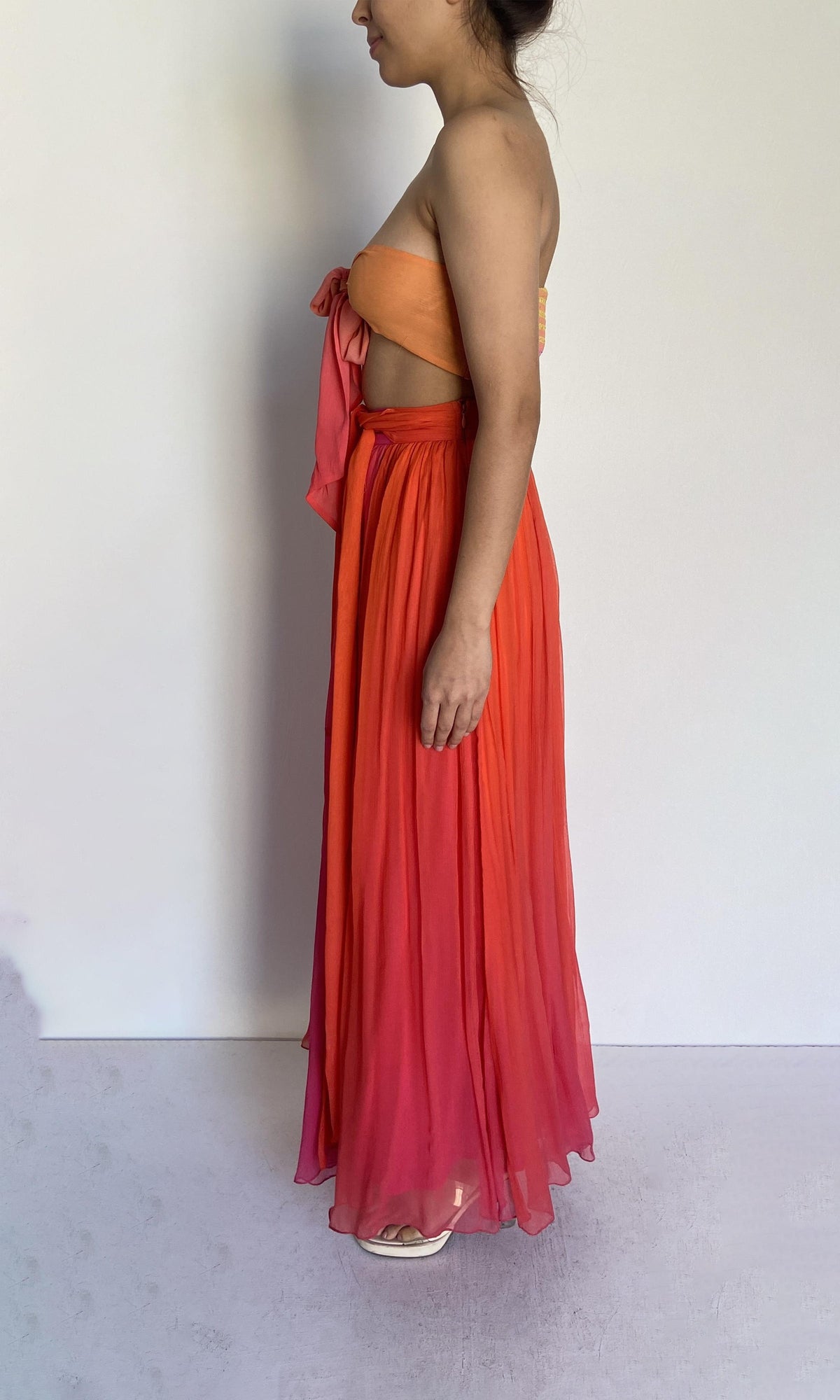 Womens | Skye Polyester Long Skirt | Pink/Orange