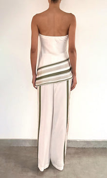 Womens | Taio Polyester Satin Lycra Asymmetrical Strapless Top | Off-White Green