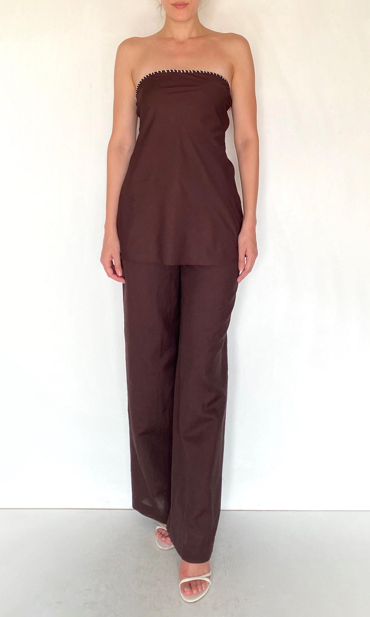 Rococo Sand | Zin Linen Cotton Straight Pants | Brown