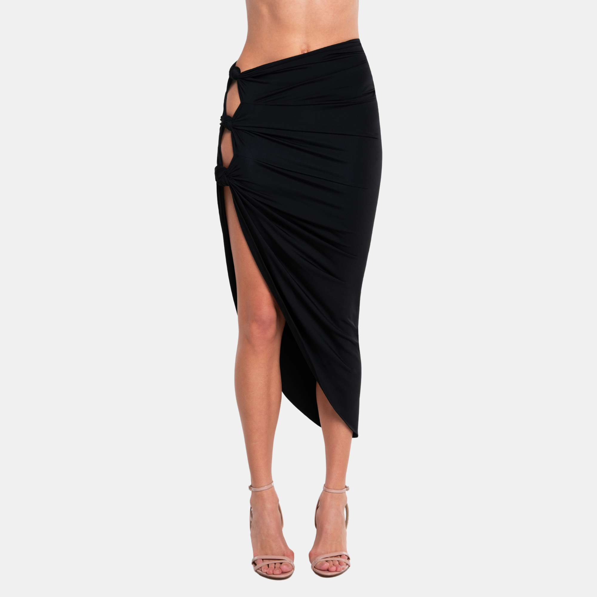 OW Collection Ruched Knot Skirt | Black Caviar