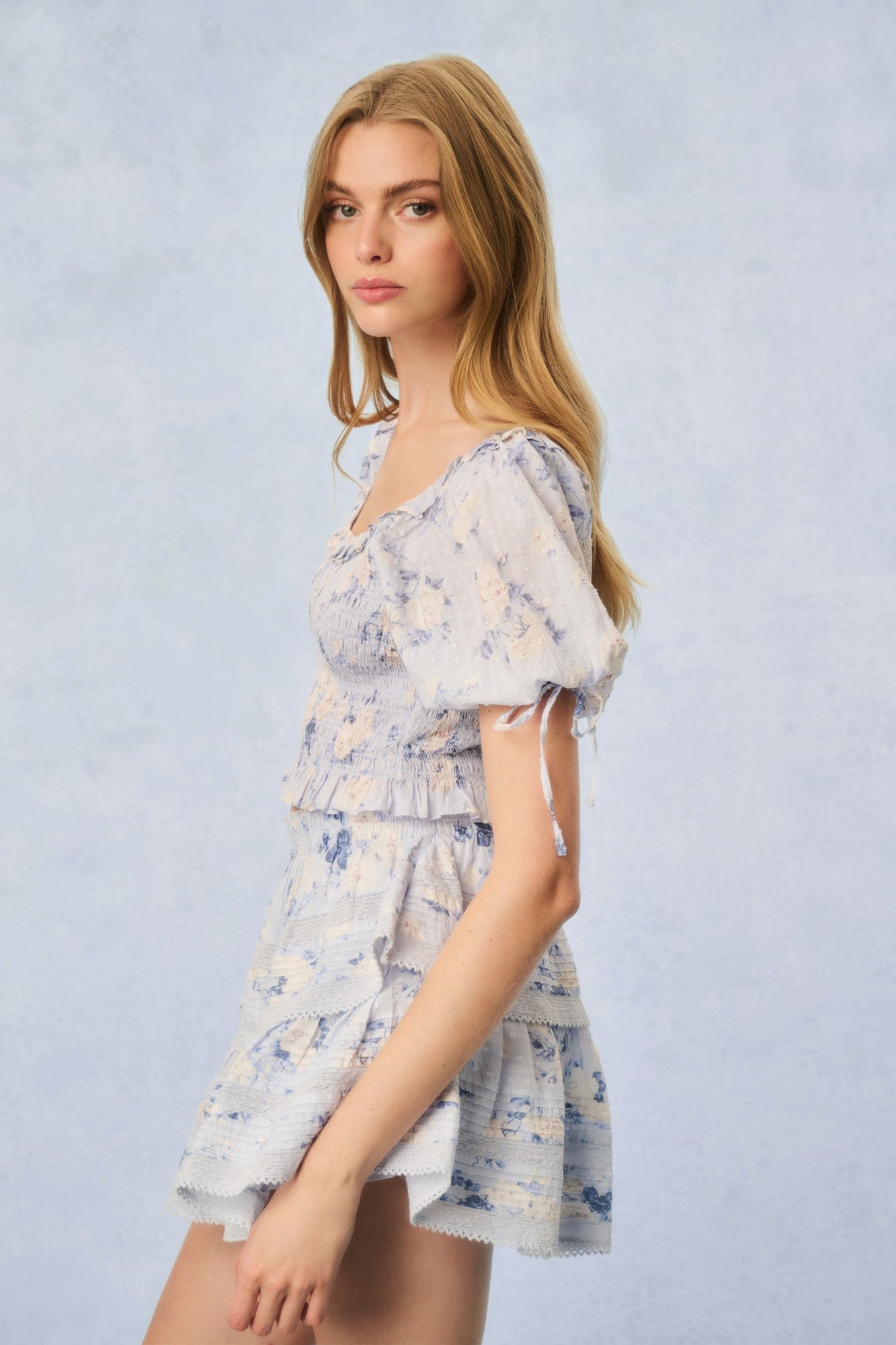 Ruffle Mini Heirloom Print Skirt | Whisper Blue