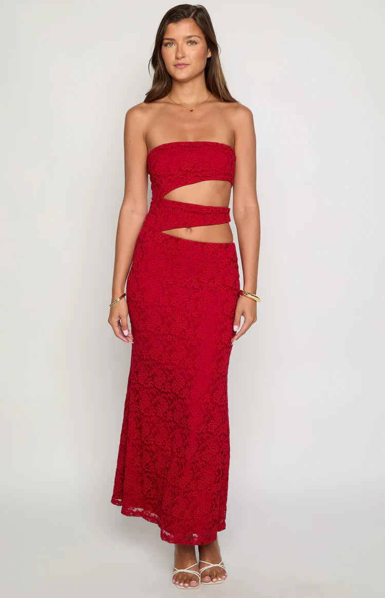 Rae Strapless Maxi Dress | Red