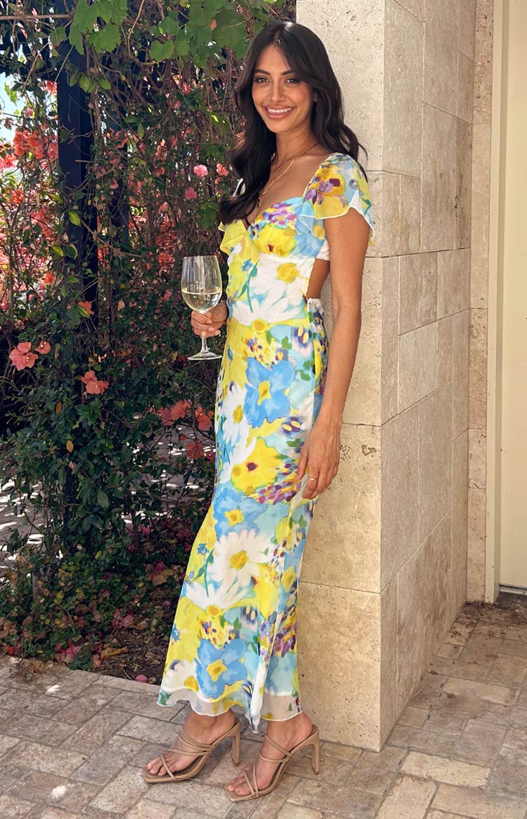 Raymi Floral Chiffon Maxi Dress | Blue