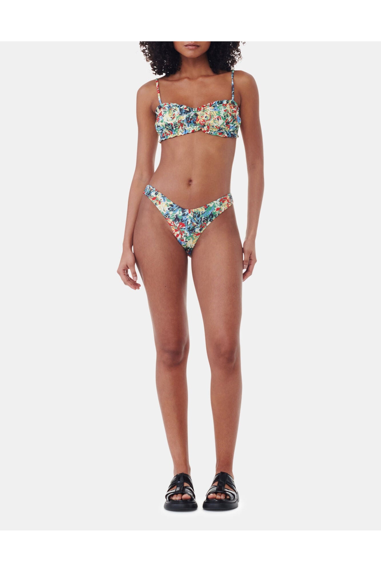Recycled Printed Ruffle Bandeau Bikini Top | Multicolour
