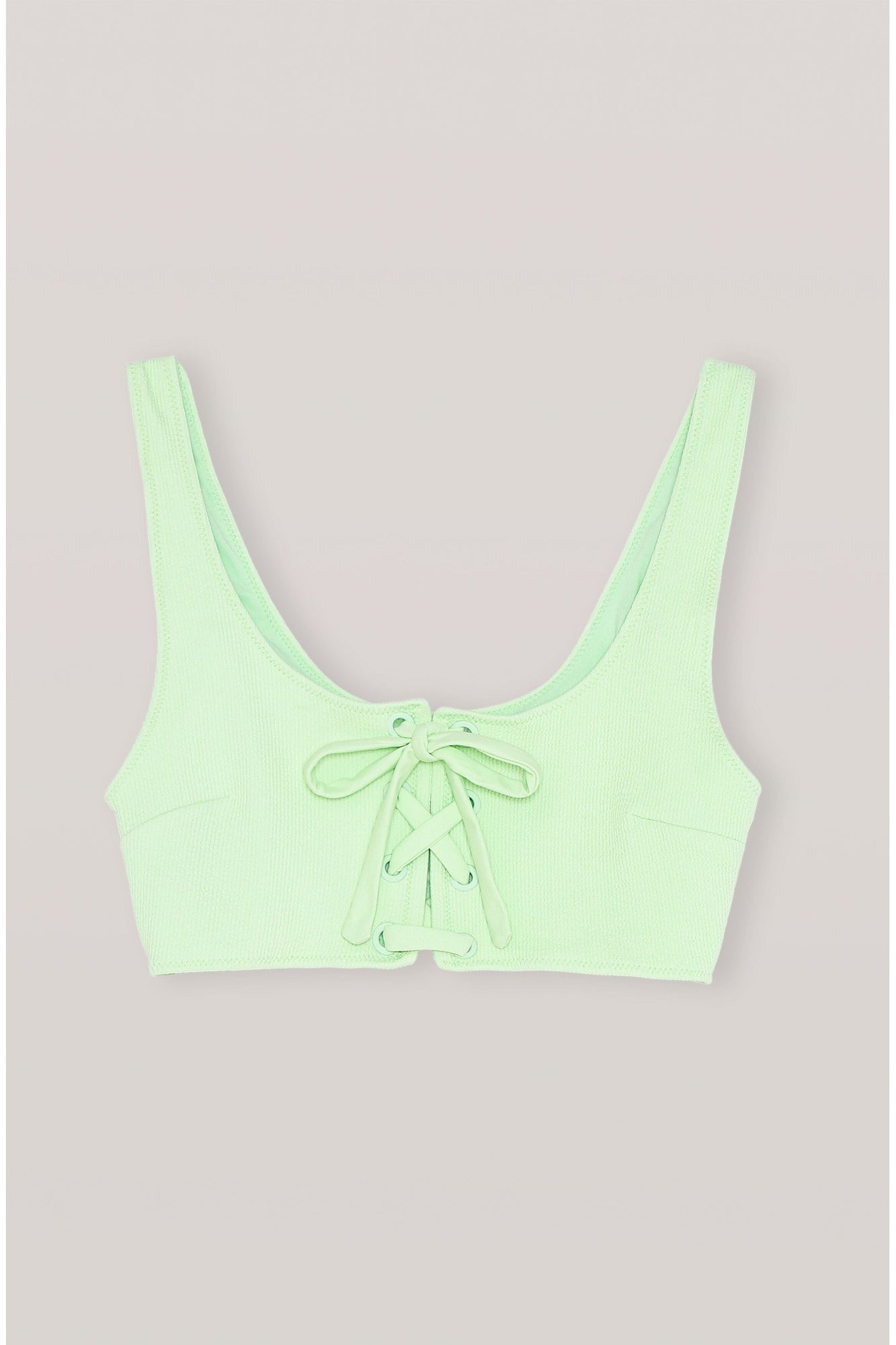 Recycled Textured Lace up Bikini Top | Patina Green